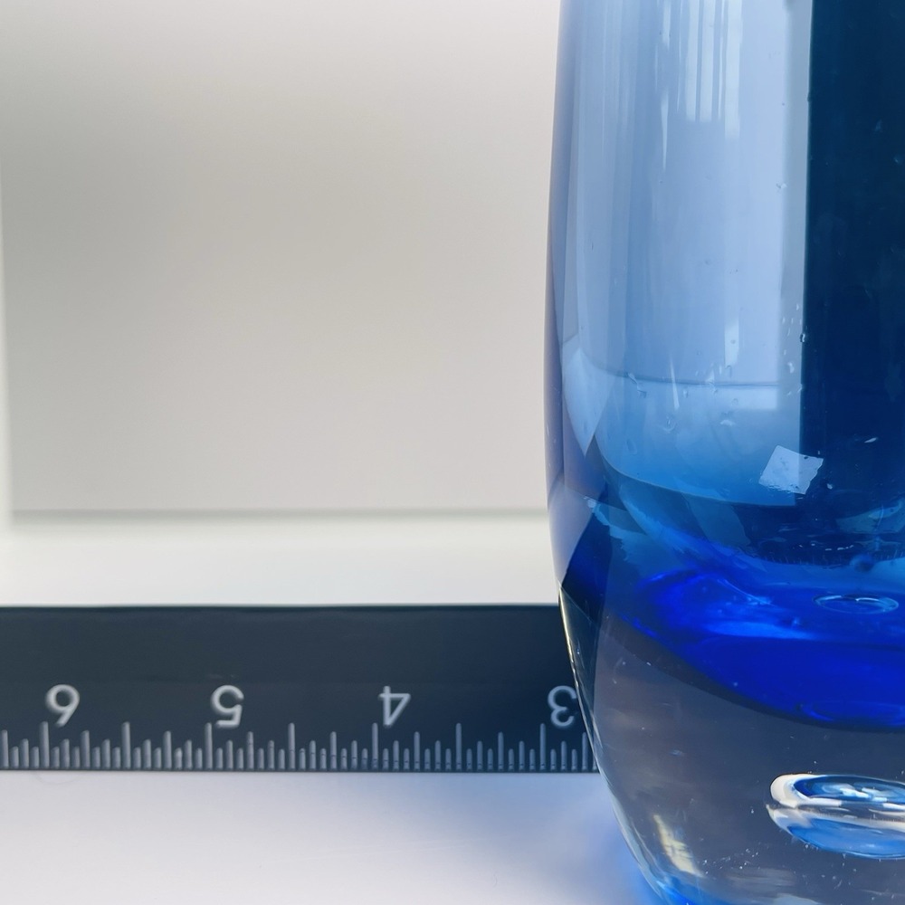 Cobalt Blue Clear Bottom Glass Vase Hand Blown Controlled Bubble VIDEO - Picture 5 of 7
